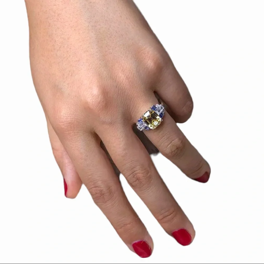 The Litsa Art Deco Sapphire Diamond 925 Silver Ring - Picture 10 of 10
